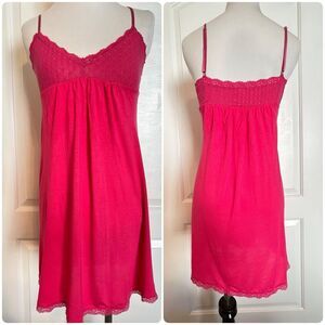 Eberjey Hot Pink Lace Nightgown Babydoll Chemise Slip Dress Nightie Rayon M